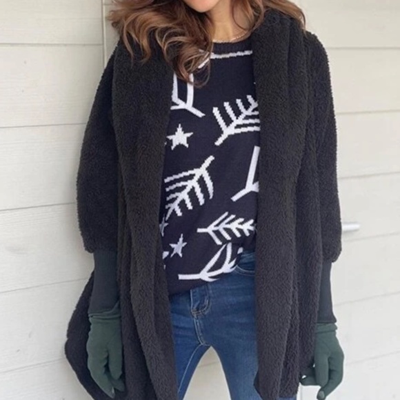 Cozy Teddy Open Front Hoodie Jacket Coat - Picture 4 of 13